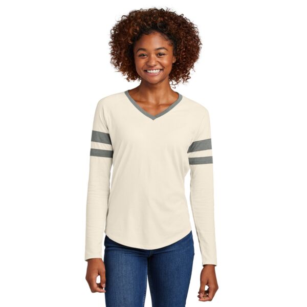 Sport Tek Women's Halftime Stripe Long Sleeve V Neck Tee LST6043 Women's Halftime Stripe Long Sleeve V Neck Tee Thumbnail