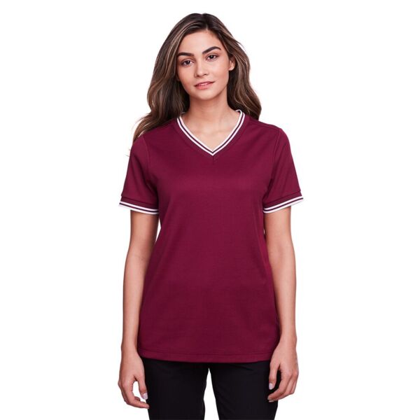 Women's CrownLux Performance® Plaited Tipped V-Neck Shirt Thumbnail