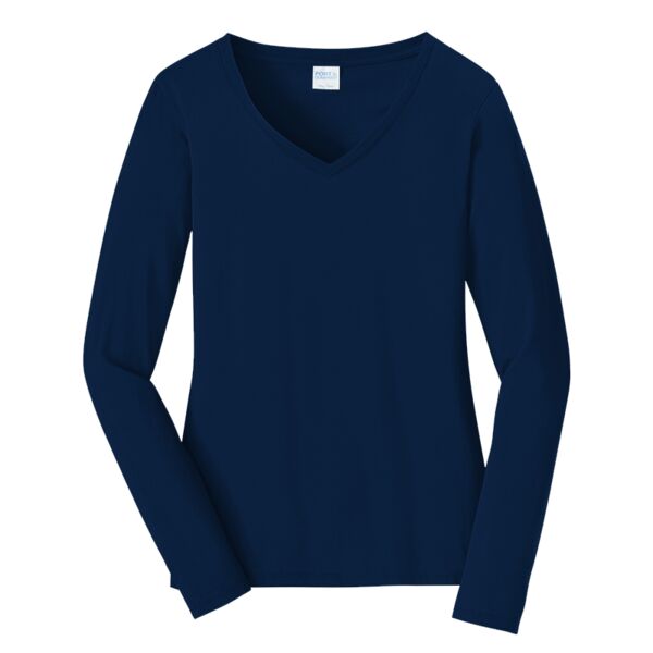 Ladies Long Sleeve Fan Favorite V Neck Cotton Tee Thumbnail