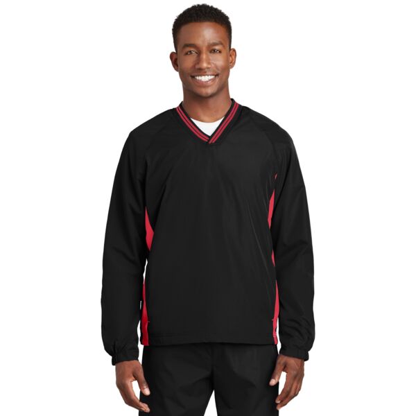 Sport Tek Tipped V Neck Raglan Wind Shirt JST62 Tipped V Neck Raglan Wind Shirt Thumbnail
