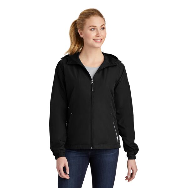Sport Tek Ladies Colorblock Hooded Raglan Jacket LST76 Ladies Colorblock Hooded Raglan Jacket Thumbnail