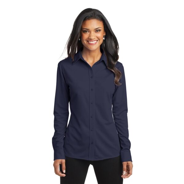 Port Authority Ladies Dimension Micro Poly Knit Button Up Dress Shirt L570 Ladies Dimension Micro Poly Knit Button Up Dress Shirt Thumbnail