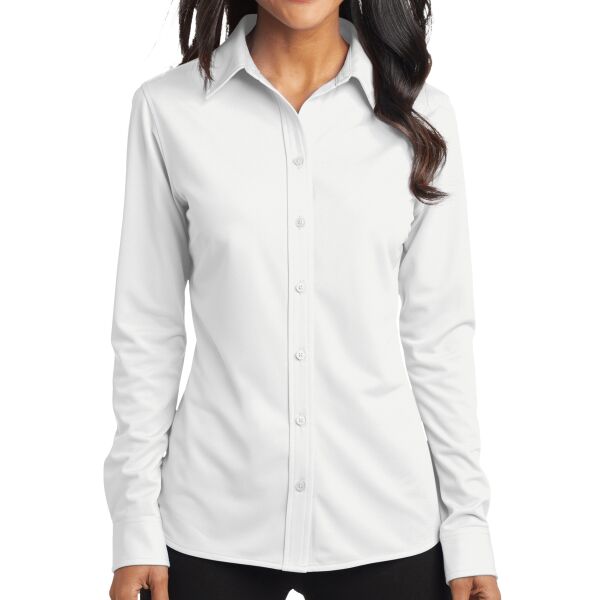 Ladies Dimension Micro Poly Knit Button Up Dress Shirt Thumbnail
