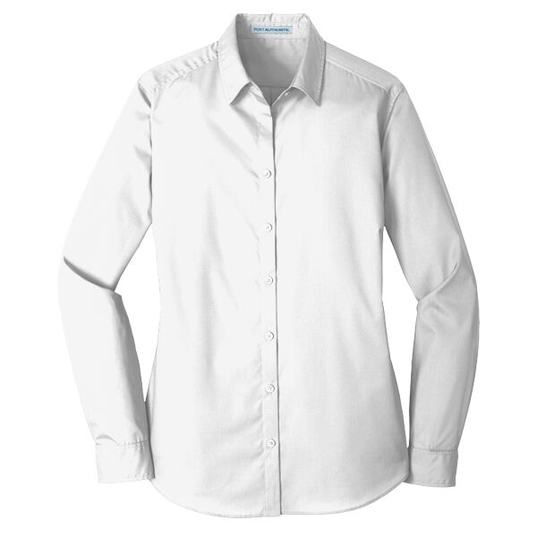 Ladies Long Sleeve Carefree Poplin Blend Button Up Shirt Thumbnail